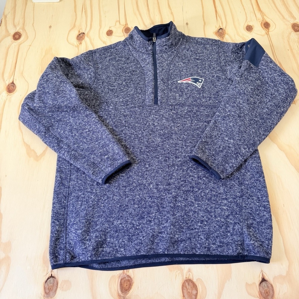 Antigua Patriots 1/4 Zip Pullover Sweater Mens XL NFL New England Fleece Blue